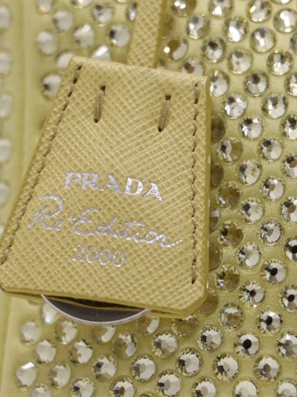 PRADA Re-Edition 2000 Yellow Crystal Nylon Shoulder Top Handle Mini Hobo Bag - Picture 10 of 15